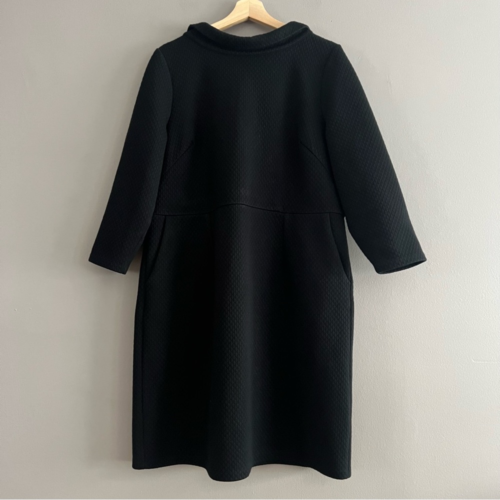 Boden Estella Jacquard Textured Knit Dress 3/4 Sleeves. Pockets Black Size 16R